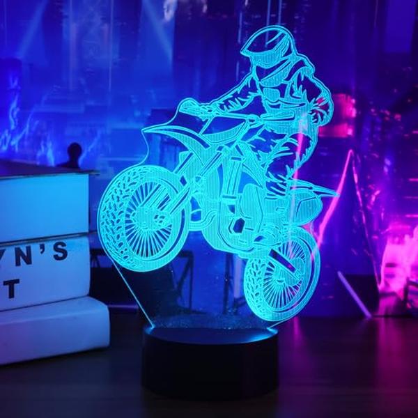 Picture of A-Sonic XS68041 Bike Gifts for Boy - 3D Illusion Lamp - 3D Dirt Bike Night Light with 16 Colors Remote & Touch Control - Motor Bike Decor for Kids Room - Girls Birthday Gifts