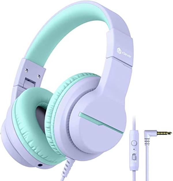 Picture of A-Sonic XS68240 HS19 Kids Headphones with Microphone for School - Volume Limiter 85-94dB - Over-Ear Girls Boys Headphones for Kids with Shareport - Foldable Wired Headphones - Purple