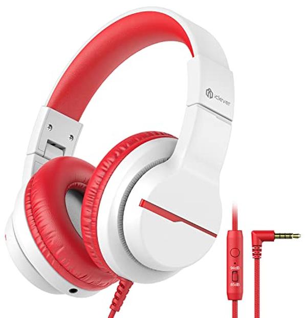 Picture of A-Sonic XS68320 HS19 Kids Headphones with Microphone - 85-94dB Volume Limiter - Shareport - Over Ear Stereo Headphones for Kids Boys Girls - Foldable 3.5 mm Jack Wired Headphones for iPad - White