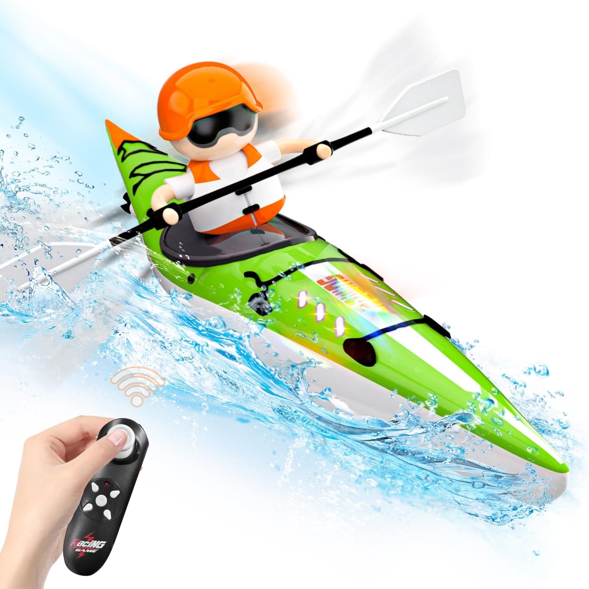 Picture of A-Sonic XS68517 RC Kayak Boat Toy - 2.4 Ghz Remote Control Paddle Boat Toys - Toddler Water Racing Boat with Light for Pools - Lake - Bathtub Summer Outdoor Water Toys Gift for Ages 6-12 Boys Girls