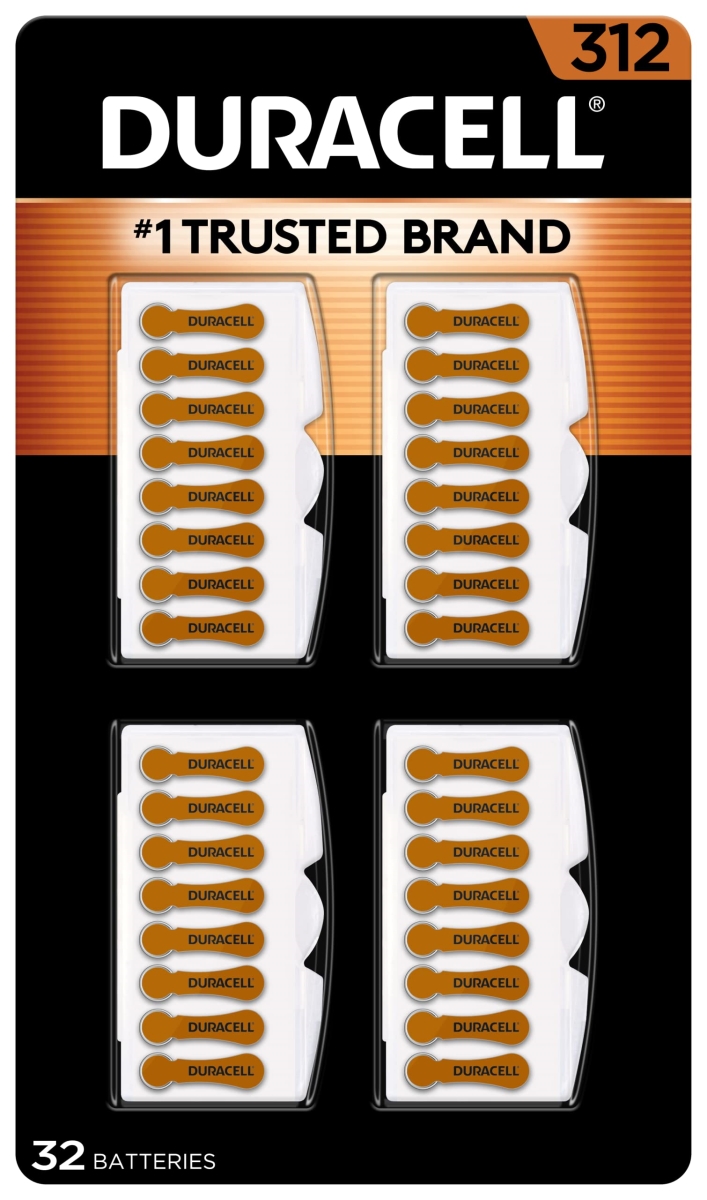 312A Size Hearing Aid Battery Pack with Long-Lasting Power - Extra-Long EasyTab Install for Hearing Aid Devices, Brown - Size 312 - 32 Count
