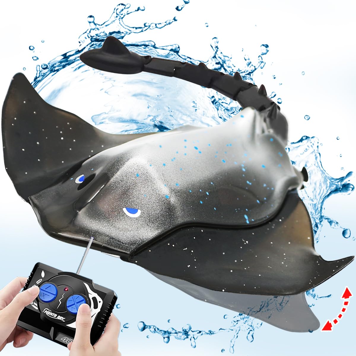 Picture of A-Sonic XS68731 Stingray Diving Into Water High Simulation Robot Manta Ray Lights Rechargeable Battery Bathtub Summer Pool Great Gift Remote Control Boat Toys for 8-12 Year Kids&#44; Black
