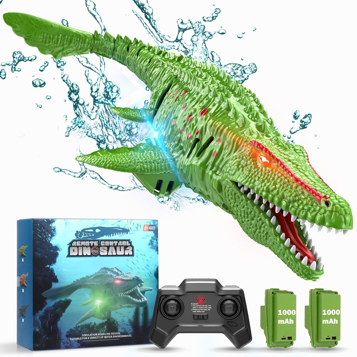 XS69864 Control Dinosaur 2.4G Water Toys RC Boat with Light Module Batteries Boat for Swimming Pool Lake Bathroom Bath Birthday Party Kids Boys Girls