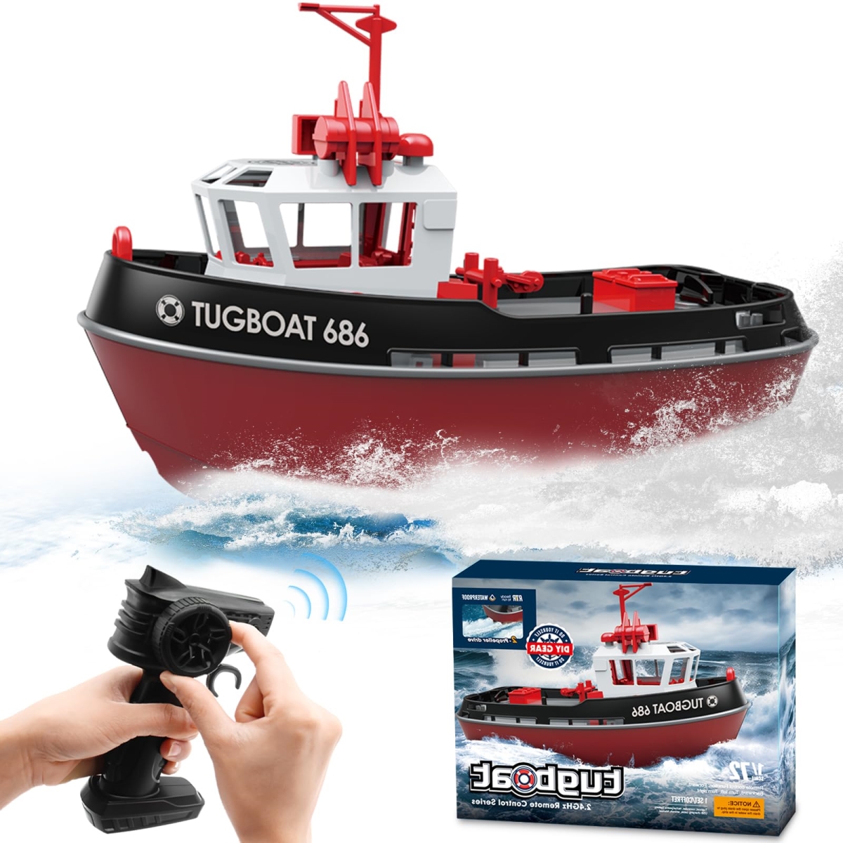 0.14 2 RC Tugboat for Pools & Lakes - High-Speed Remote Control Boat with 40 Mins Play Time & Low Battery Reminder for Kids & Adults - RTR Version -  A-Sonic, XS70406