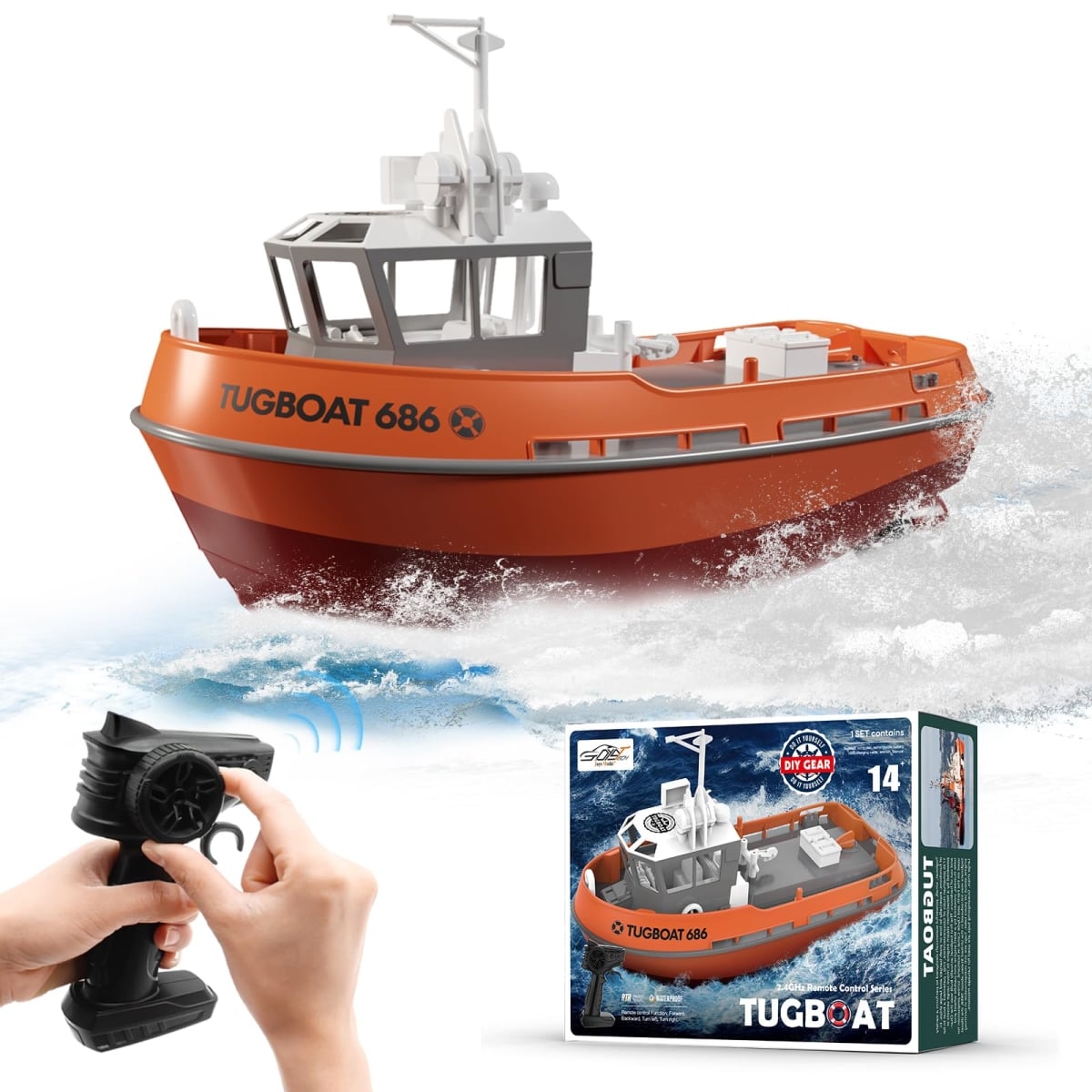 0.14 2 RC Tugboat for Pools & Lakes - High-Speed Remote Control Boat with 40 Mins Play Time & Low Battery Reminder for Adults & Kids - RTR Version -  A-Sonic, XS70407
