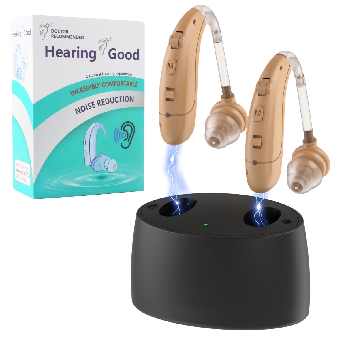 Picture of A-Sonic XS70548 Rechargeable Hearing Aids for Seniors with Noise Cancelling & Volume Control - Hearing Amplifier for Adults Hearing Loss - Portable Behind-the-Ear Hearing Aid Headphones