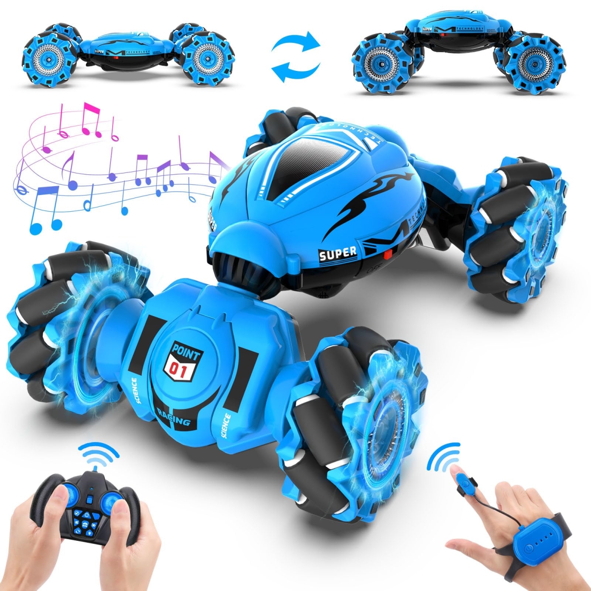 Picture of A-Sonic XS70638 Gesture Sensing RC Stunt Car Toys for Kids 6-12 Year - 2.4GHz 4WD Hand Remote Control with Lights Music - Off-Road 360 deg Rotation Drifting for Birthday Toy Gifts