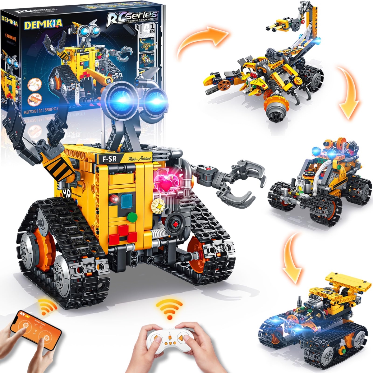 Picture of A-Sonic XS70930 Toys Building Set for Kids & Adults - Rechargeable 4-in-1 Remote & APP Controlled RC Wall Robotics Kit STEM Toys - Birthday Gifts for Boys Ages 6 7 8-12 - 588 Piece