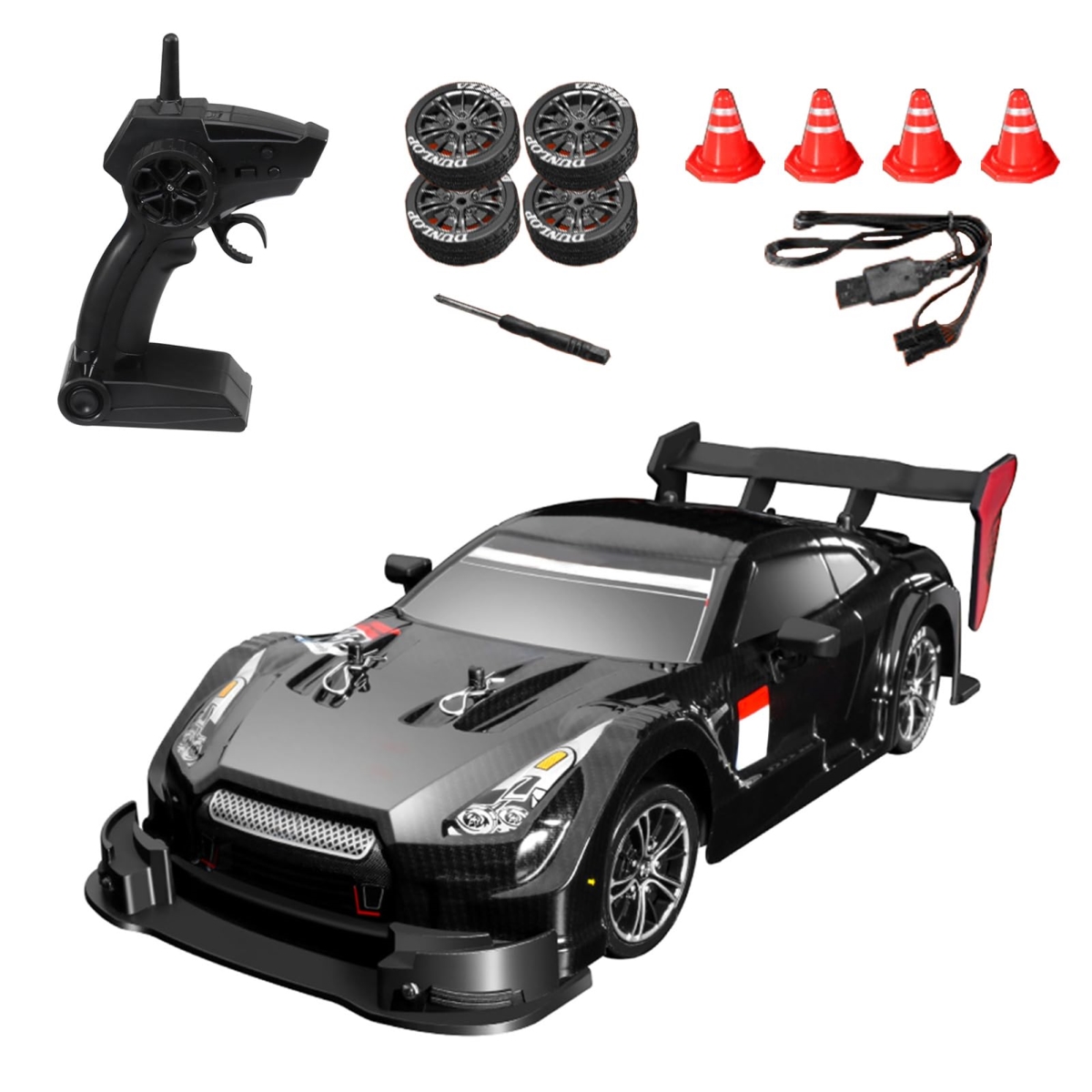 2.4GHz 1-16 Scale Remote Control RC Drifting Car - High Speed 30 km-h 4WD Remote Control Racing Car with Lights - Electric Toy Car Kids Gift RTR