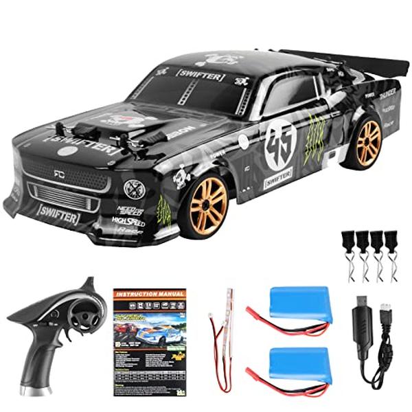 XS71489 1-18 Scale Remote Control Drifting Car - 2.4GHz 4WD 30km-hHigh Speed RC Racing Car with LED Light Strip & 2 Batteries for Adults & Kids