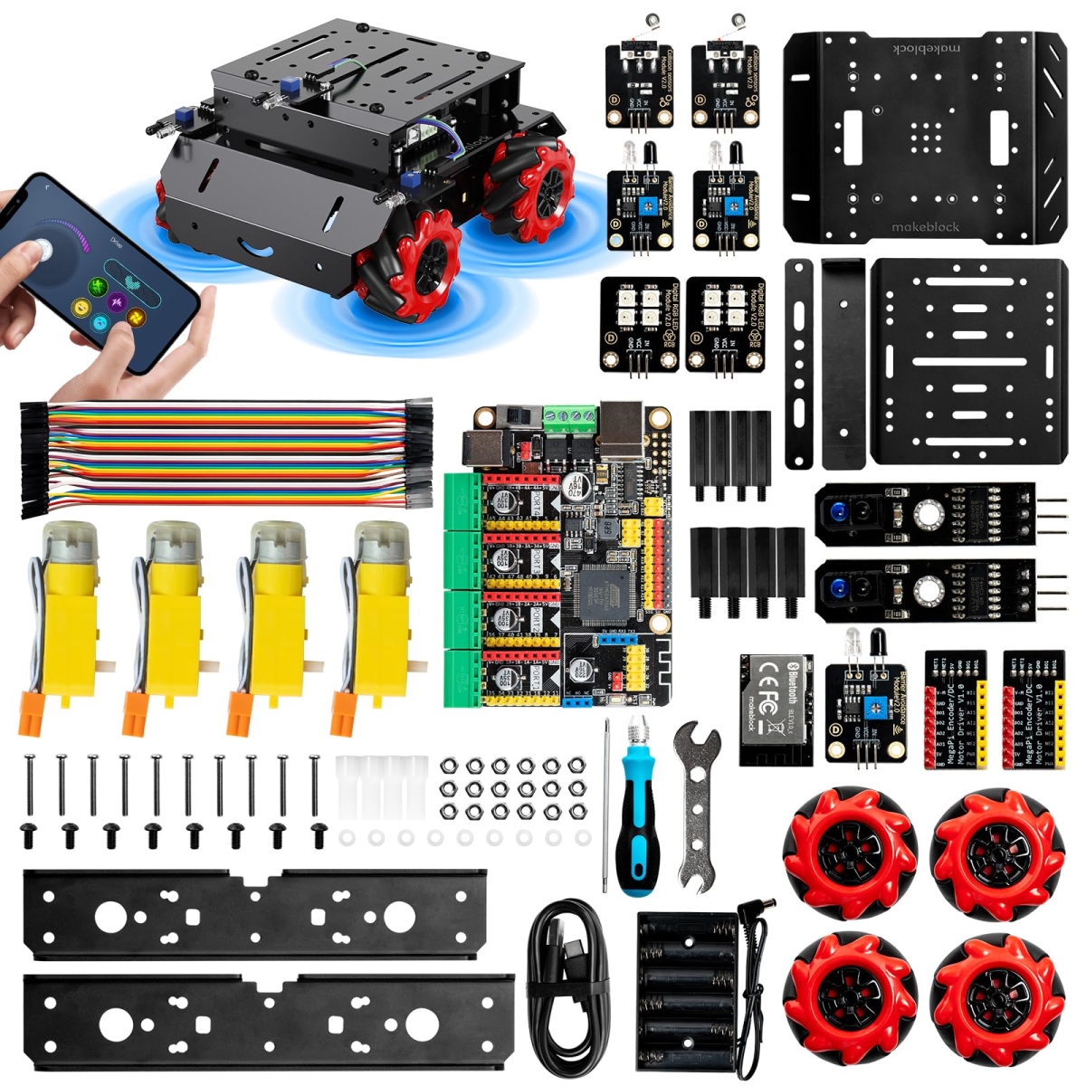 Picture of A-Sonic XS72283 MBot Mega Robot Kit with Mecanum Wheels - Programmable Robotics Kit with Compatible Arduino IDE & Raspberry Pi for Teens & Adults - Robotics Gift for Learning Coding - Robotics