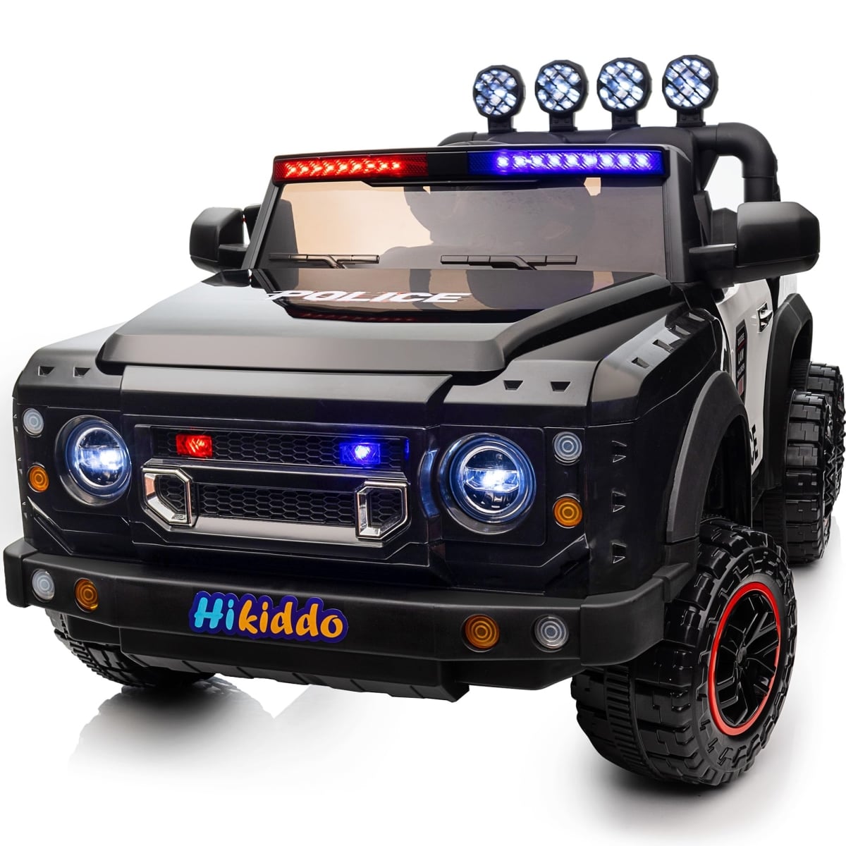 XS-72798 Police Car for Kids 2 Seater - 24V 4WD Ride-On Toy for Big Kids with Remote Control - 4x200W Motors - 5mph Max Speed - Black
