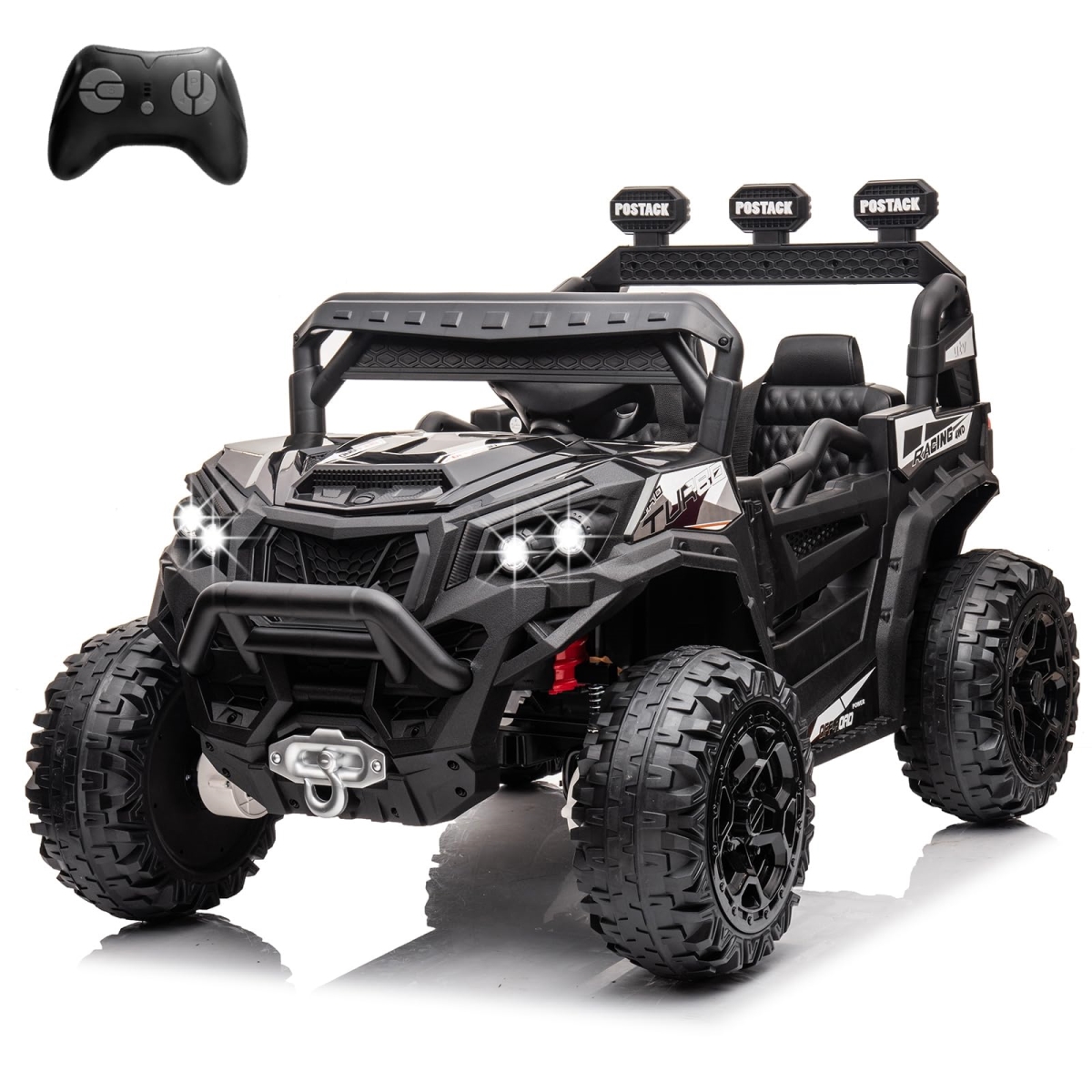 4x4 UTV Buggy 24V Ride-On Toy Car with 2.4G Remote Control Electric Ride-On Off-Road Truck Car with Spring Suspension for Kids Toddlers - Black