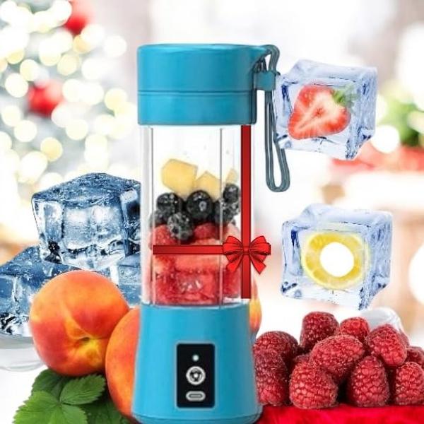 Picture of A-Sonic XS67674 Personal Size Blender for Protein Shake Powder with USB Rechargeable - 380 ml Blender Cup with 6 Blades - Blue
