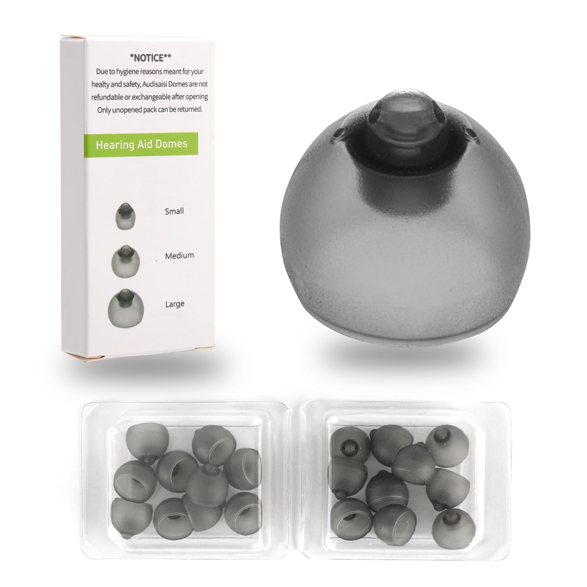 Vented 4.0 Hearing Aid Domes Ideal for Mild Hearing Loss Compatible Comfortable Silicone for Large Ear Sizes Large - 11 mm, 0.43 in. - 20 Piece