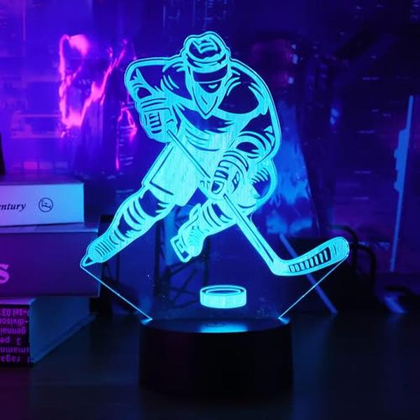 Picture of A-Sonic XS68040 Gifts for Boy - 3D Illusion Lamp - 3D Hockey Night Light with 16 Colors Remote & Touch Control - Ice Hockey Decor for Kids Room - Boys Girls Birthday Gifts - FS-2810-9999