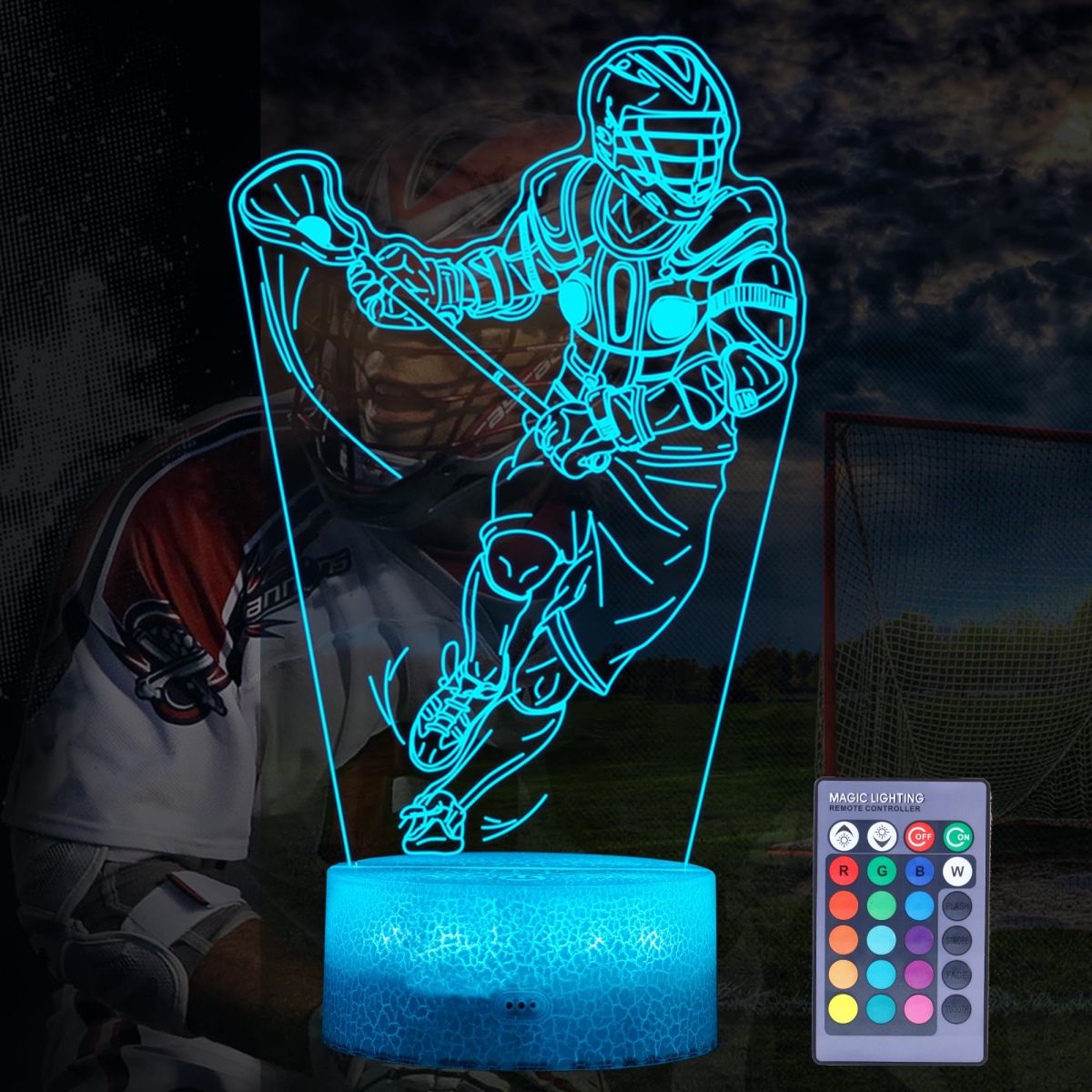 Picture of A-Sonic XS68307 Lacrosse Night Light with Remote Control Gifts for Men - 16 Colors Changing - RGB Flashing Mode & Dimmable - Gifts for Boys Christmas Decor