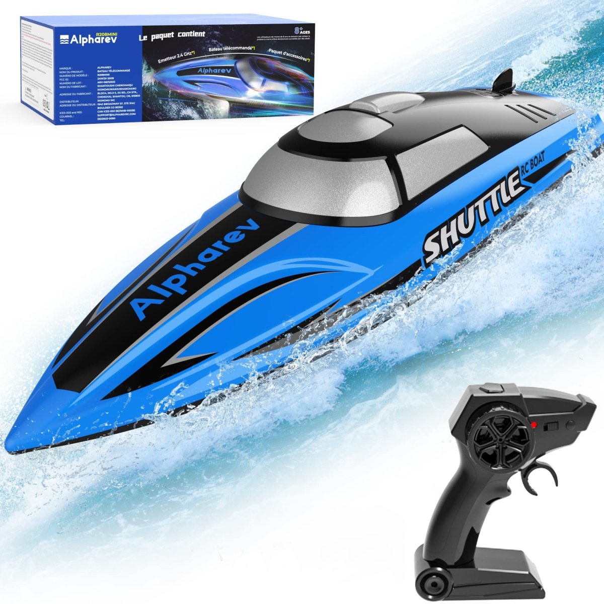 Picture of A-Sonic XS68403 RC Boats for Kids - R208MINI Double Motor Remote Control Boat for Pool & Lake - 2.4GHz RC Speed Boat with Rechargeable Battery - Summer Outdoor Water Toys Birthday Gifts for Boys