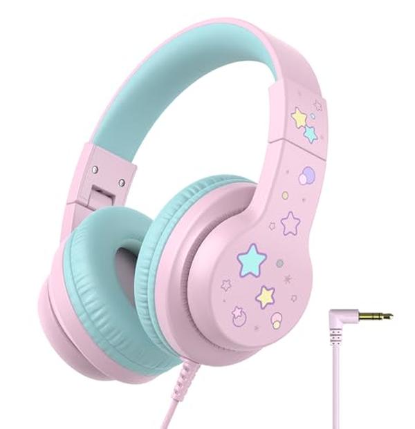 Picture of A-Sonic XS68565 Kids Headphones for School & Travel with Safe Volume 85dBA - HS19S Stereo Sound Over-Ear Girls Boys Headphones for Kids - Foldable 3.5 mm Wired Headphone for iPad & Computer
