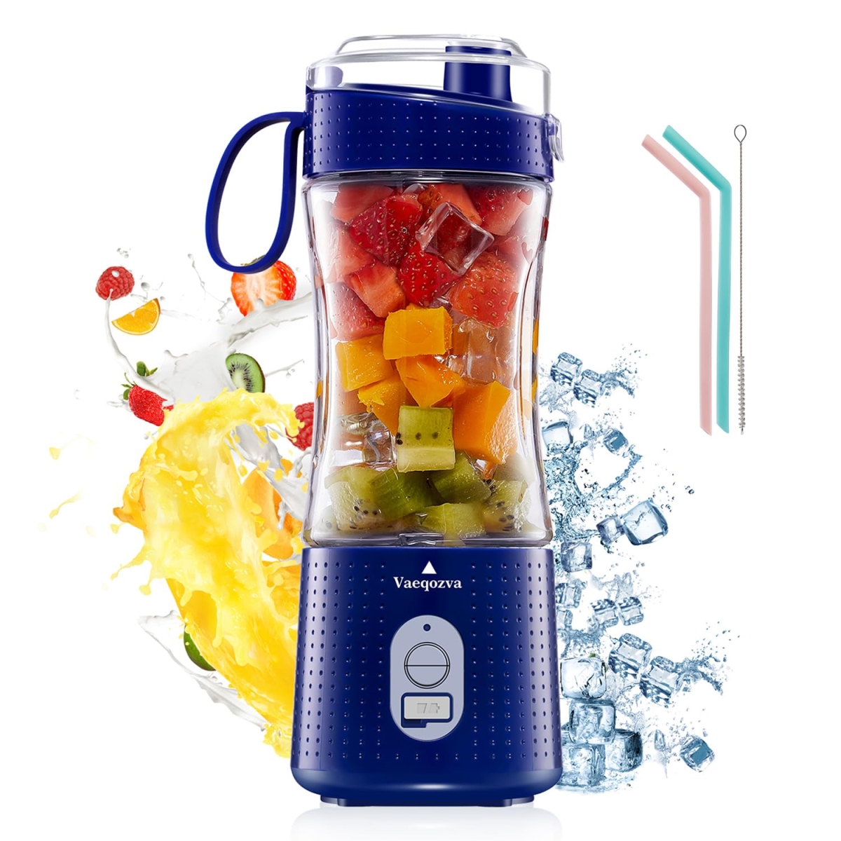 Picture of A-Sonic XS68764 Blender - Vaeqozva USB Rechargeable Smoothie on the Go Blender Cup with Straws - Protein Shakes Fruit Mini Mixer for Home - Sport - Office - Camping&#44; Navy Blue