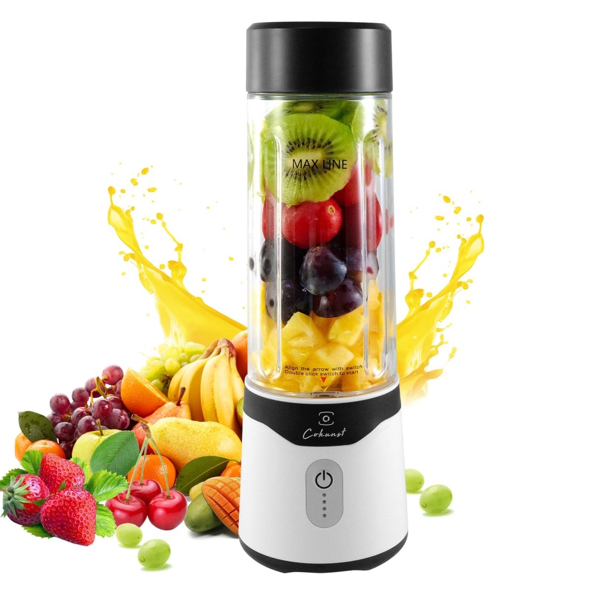 Picture of A-Sonic XS68782 18 oz Portable Blender with 6 Blades for Protein & Shakes - USB Rechargeable Juices Mixer - Small Blender with Extra Handle Lid for Travel Sports Outgoing&#44; Black
