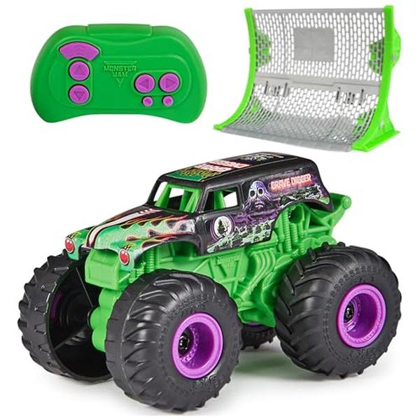 XS68800 Jam, Official Grave Digger Remote Control Monster Truck with Ramp - Small 1-64 Scale RC Cars Kids Toys for Boys & Girls Ages 3 4 5 6 & Up