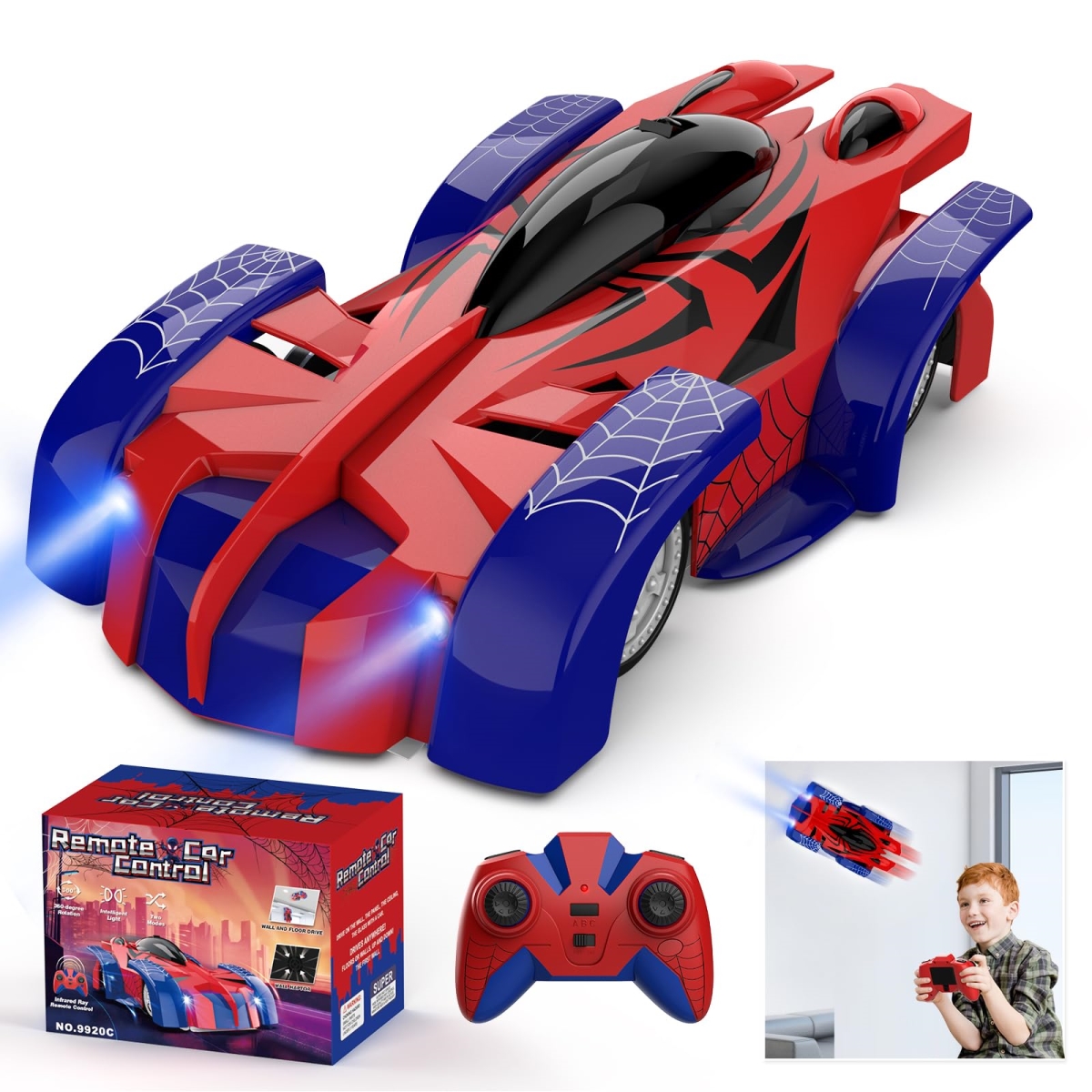 XS68929 360 deg Rotating RC Stunt Climbing Remote Control Car with Headlight - Rechargeable RC Car Toys for 3 4 5 6 7 8-12 Year Old Boys Girls Kids
