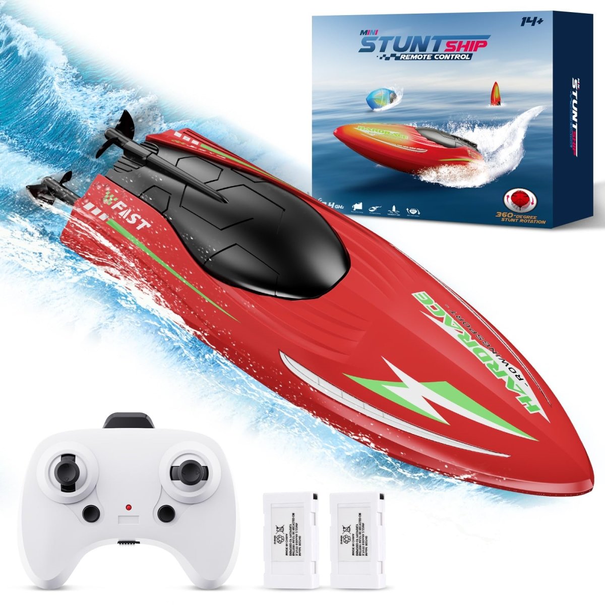 Picture of A-Sonic XS69211 Stunt Remote Control Boats for Kids & Adults with LED 2 Rechargeable Batteries- Water Toys for Pools - Lake Gifts for Kids Boys Age 4 Plus