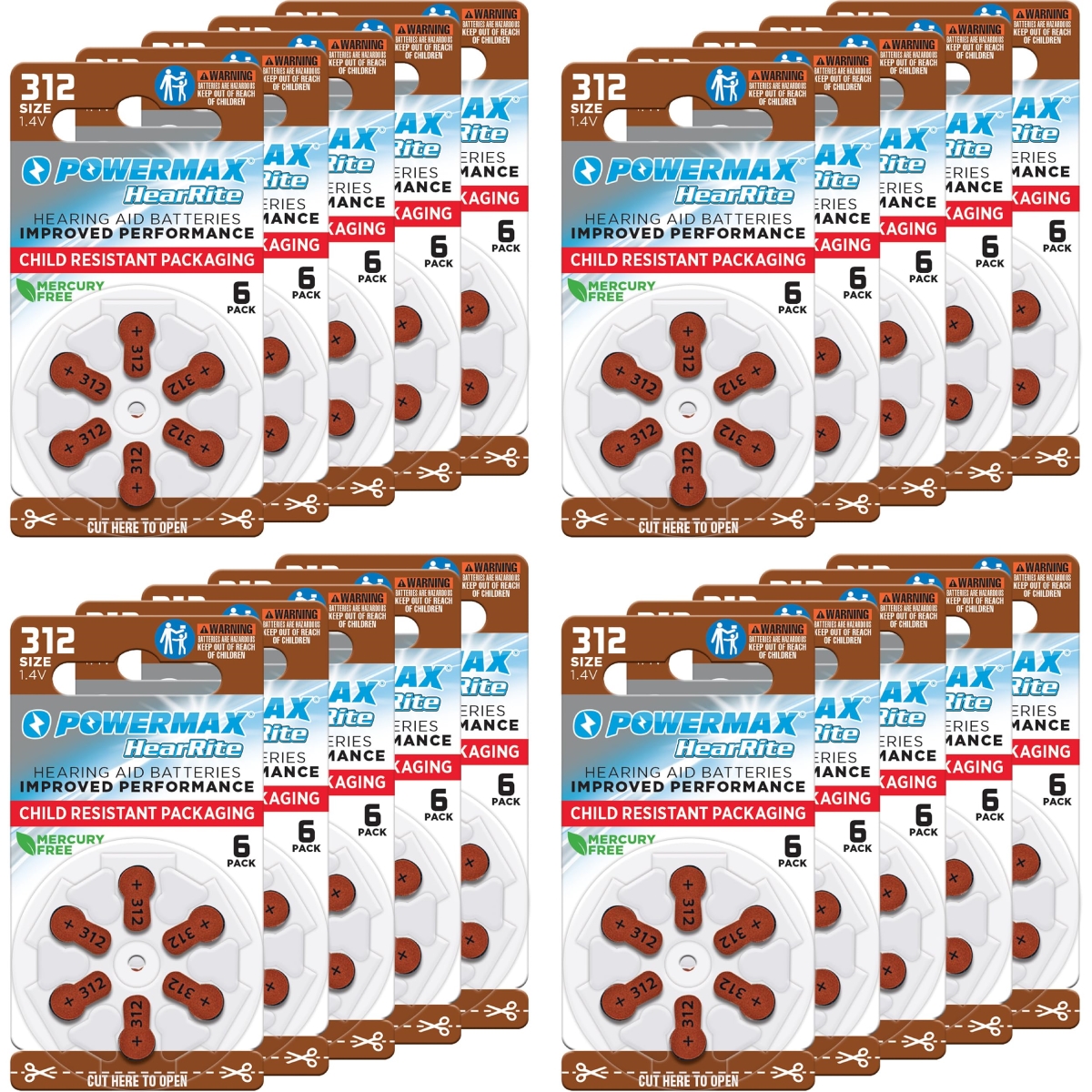 XS69708 Size 312 Hearing Aid Batteries - 120 Count Long - Lasting Battery Pack - Brown Long Tab for Easy Change -  A-Sonic