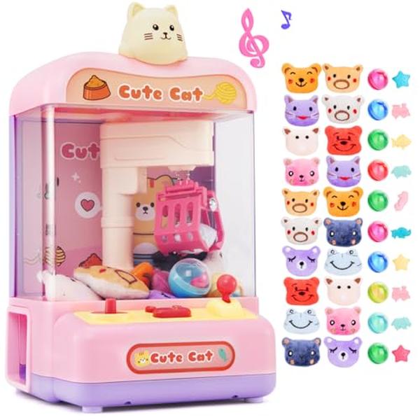 XS69715 Mini Claw Machine for Kids Vending Machine Toys with Claw Machine Prizes & Sound Birthday Gift Toys for Girls - Cat Claw Machine