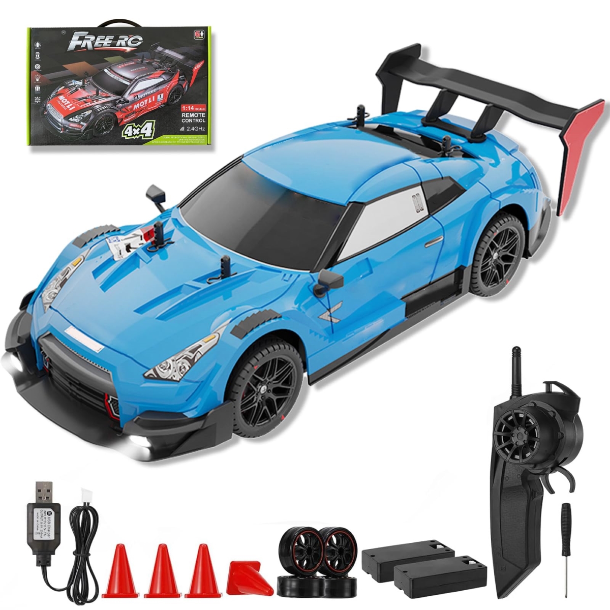 XS69799 Remote Control Racing Drifting Car 40 km-h 4WD High Speed Remote Control Truck Kids Toy for Boys & Teenagers - Blue