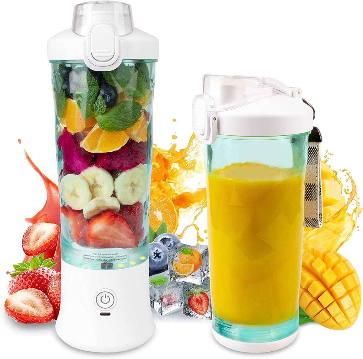 Blender with 6 Sharp Blades - Rechargeable Personal Blender for Shakes & Smoothies with 600ML Travel Cup & Lid - Kitchen - Office - Gym - Hiking