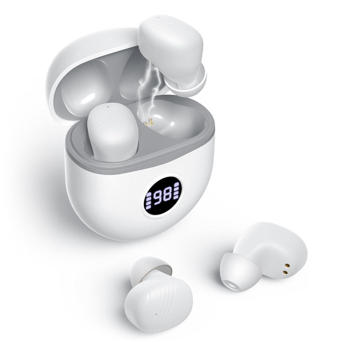 Rechargeable Hearing Aids for Seniors with Noise Cancelling - Small In Ear Hearing Amplifiers No Squealing & Charging Case LED Display - White