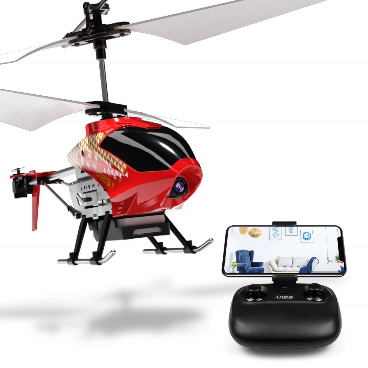 XS70481 U12S Mini RC Helicopter with Camera Remote Control Helicopter for Kids & Adults - Red
