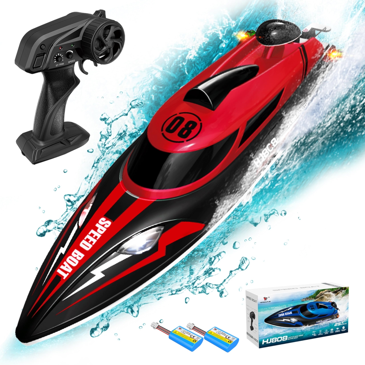 XS71093 Remote Control 22 Plus MPH RC Jet Boats for Adults Kids Enthusiasts - Fast Speed Racing Boat for Lake - River - Pool - Red -  A-Sonic