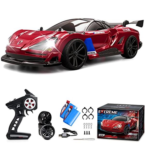 Drifting Remote Control 1-16 Scale High Speed Fast 4WD RC Car Rechargeable Racing 2.4Ghz Car with Two Batteries LED Lights Racing for Kids & Adults