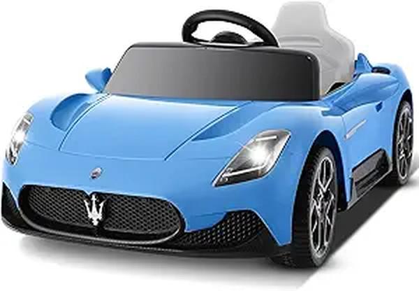 12V Kids Battery Powered Electric Ride-On Car for Boy Girl with 2.4G Remote Control - Suspension - Safety Belt - Bright Headlights - Music - Blue