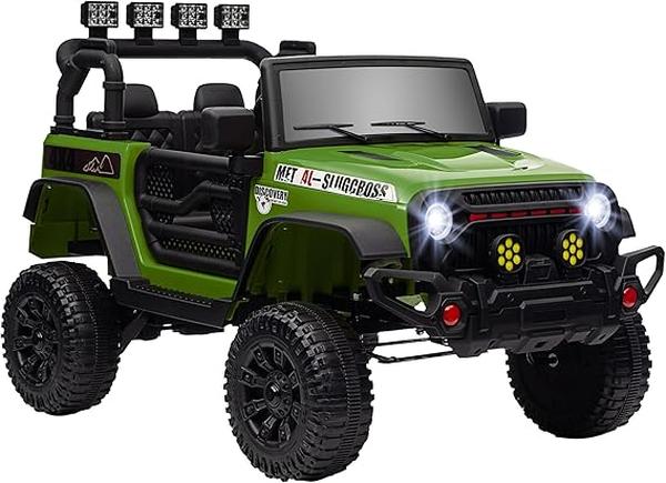 XS72188 12V Ride-On Truck - Electric Car for Kids - Battery Powered Ride-On Car - Parent Remote - 4 Suspension Wheels - Music Horn LED Lights - Green