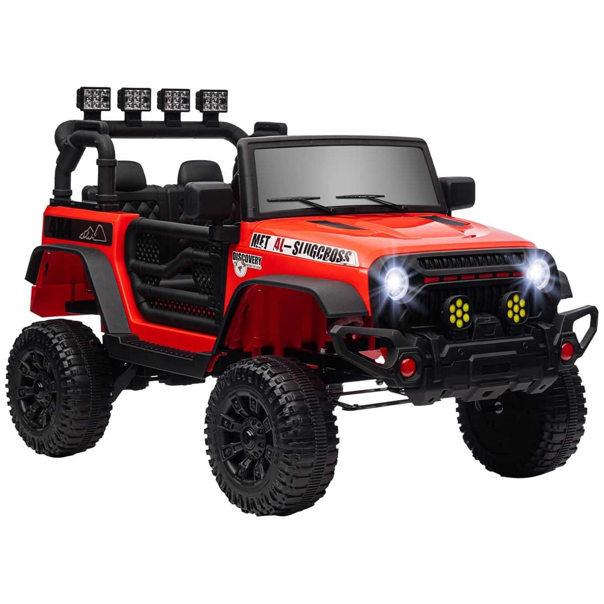 XS72277 12V Ride-On Truck - Electric Car for Kids - Battery Powered Ride-On Car - Parent Remote - 4 Suspension Wheels - Music Horn LED Lights - Red