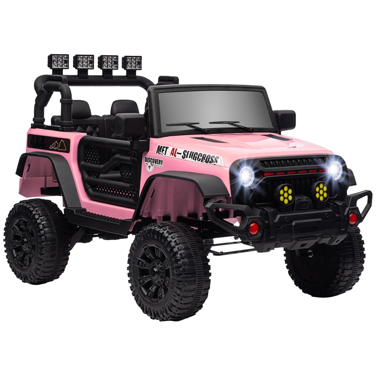 XS72313 12V Ride-On Truck - Electric Car for Kids - Battery Powered Ride-On Car - Parent Remote - 4 Suspension Wheels - Music Horn LED Lights - Pink
