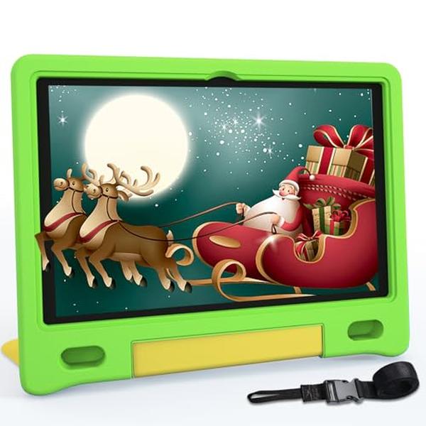 Picture of A-Sonic XS72382 Kids Tablet for Kids 10.1 in. Android 14 6000mHA 8GB RAM Plus 64GB ROM - Expandable to 1TB Tablet Age 3-12 with Lanyard Wi-Fi6 Google Kids Space Control 1280 x 800 HD Screen&#44; Green