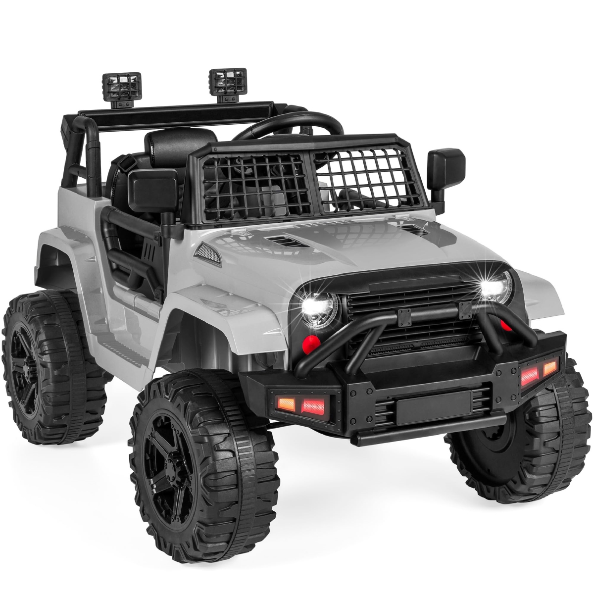 XS-72631 Choice Products 12V Kids Ride-On Truck Car with Parent Remote Control - Spring Suspension - LED Lights - AUX Port - Grey