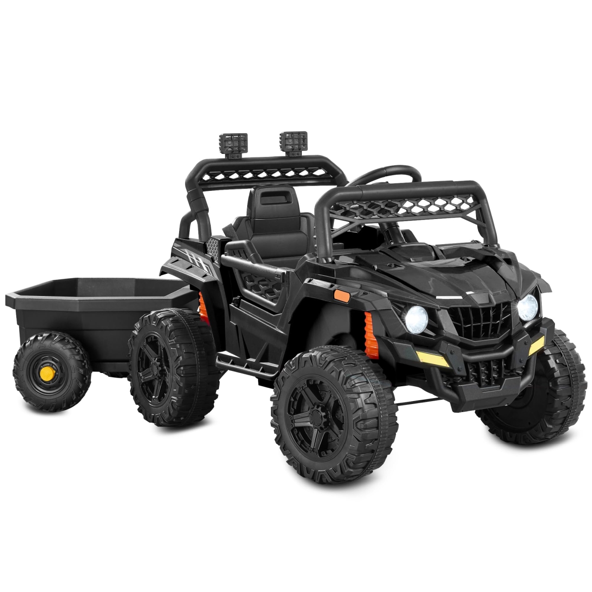 XS-72706 Choice Products Kids 12V Electric Ride-On UTV Car & Trailer with Parent Control - LED Lights - 2 Speeds - Bluetooth - Black