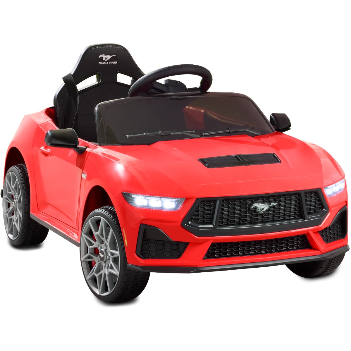 XS-72819 Choice Products Kids 12V Electric Ride-On Car Officially Licensed Ford Mustang with Parent Control - LED Lights - 2 Speeds - Bluetooth - Red
