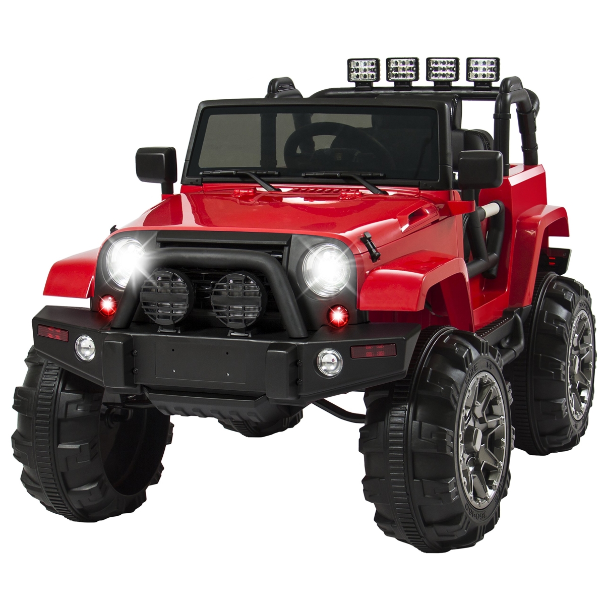 Choice Products Kids 12V Ride-On Truck - Battery Powered Toy Car with Spring Suspension - Remote Control - 3 Speeds - LED Lights - Bluetooth - Red