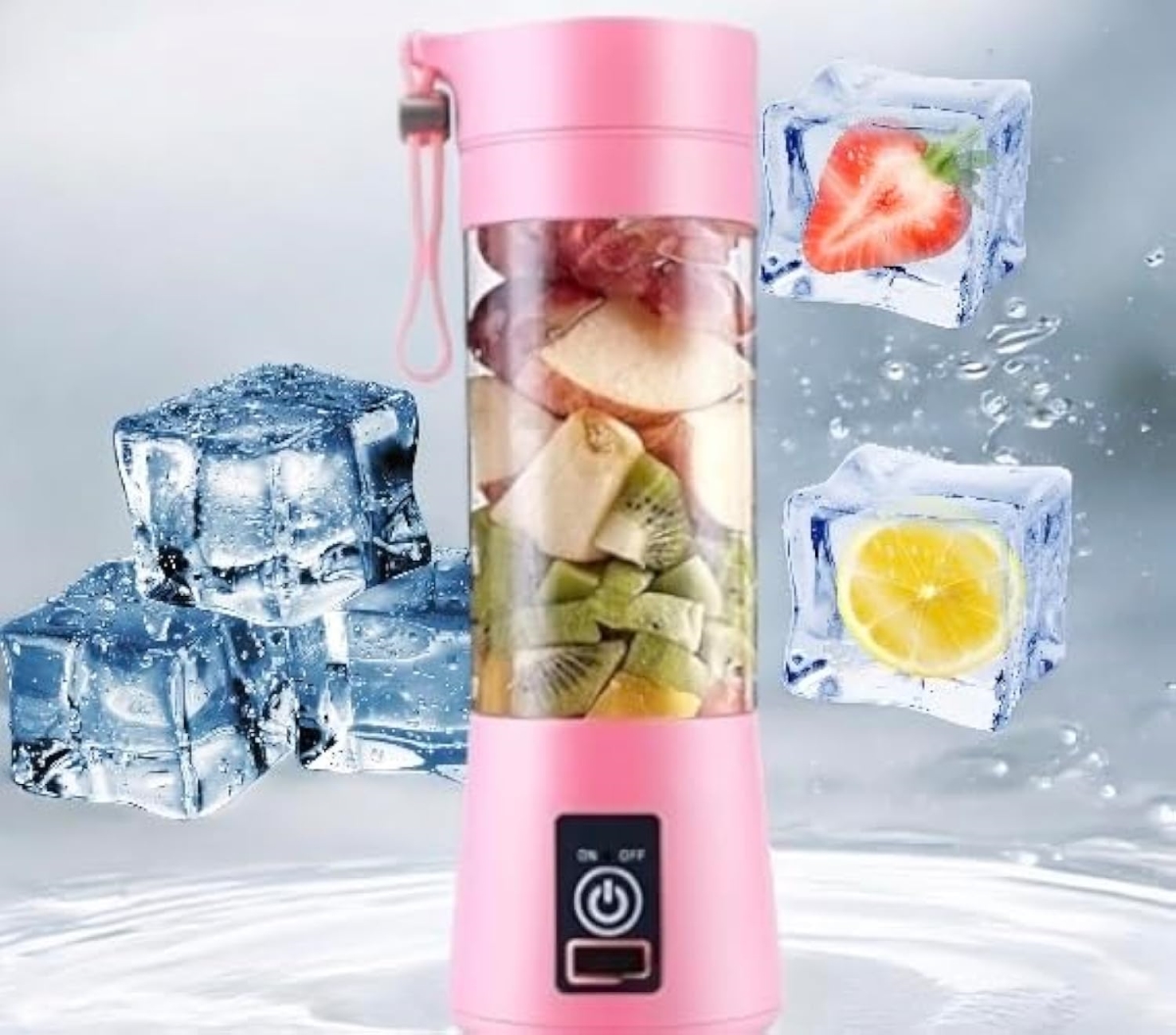 Picture of A-Sonic XS67654 Personal Size blender for Shakes & Smoothies with USB Rechargeable - 380Ml 25 watts with 6 Blades - Handheld Blender Suitable for Travel - Office - Gym - Pink - Medium