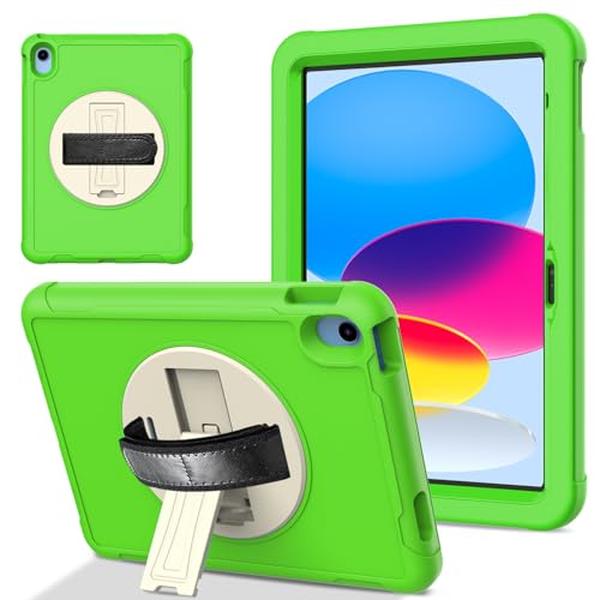 Kids Case for iPad 10th Generation 10.9 in. 2022 with Swivel Handle Stand - Screen Protector - Shockproof EVA Protective Cover for iPad 10.9 - Green