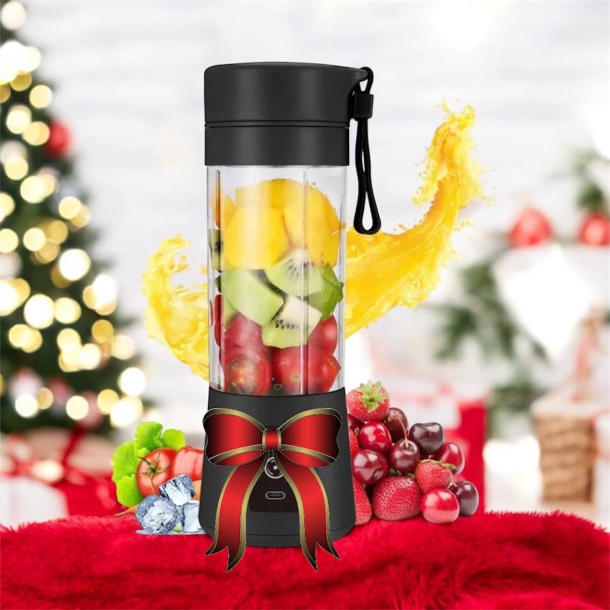 Picture of A-Sonic XS67716 Mini Personal Blender for Smoothies USB Rechargeable on The Go Mixer Electric Blender Personal Size Rechargeable USB - 380Ml Juicer Cup with 6 Blades - Black - Medium
