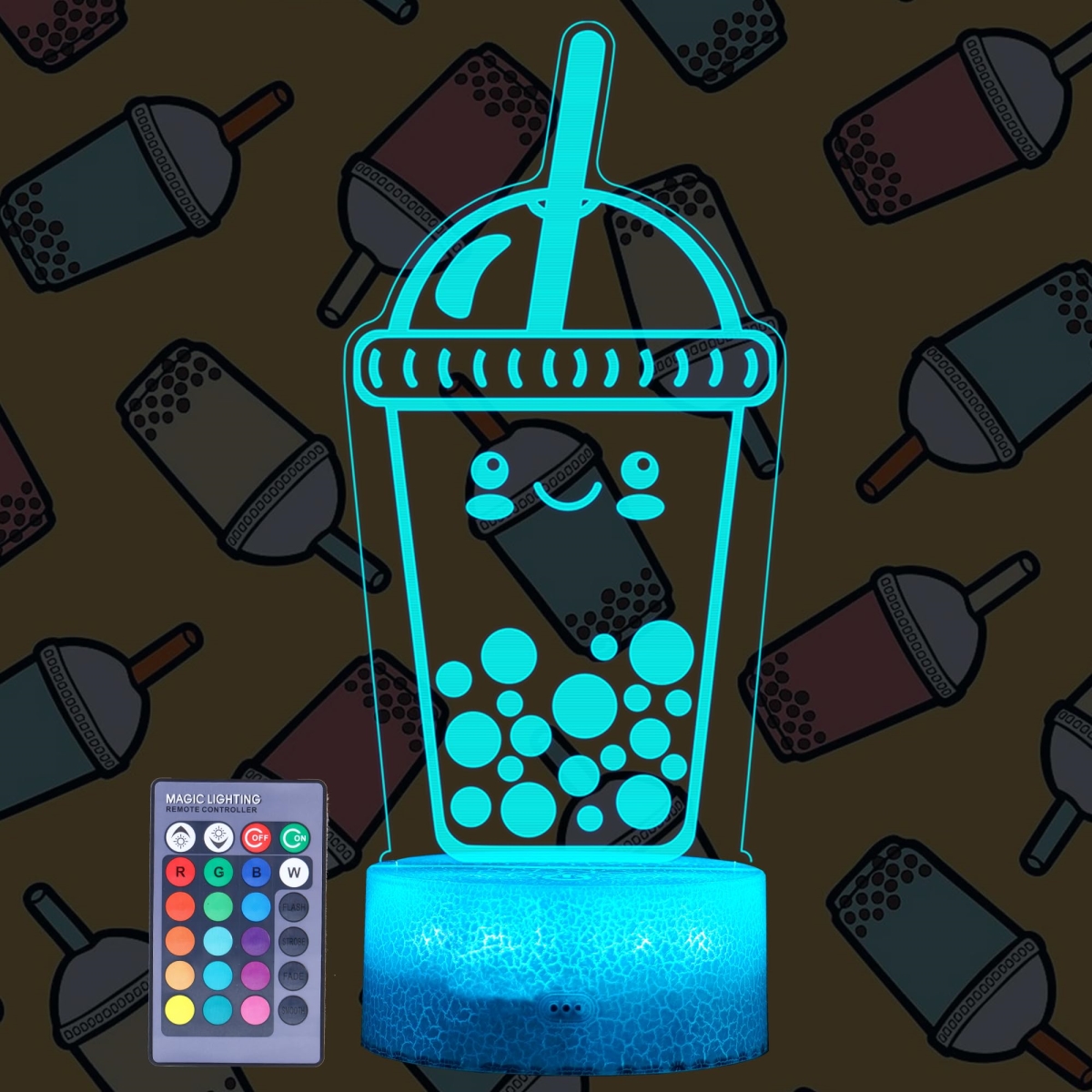 Picture of A-Sonic XS67765 Lamp - Boba Gifts - Boba 3D Night Light with Remote Control - 16 Colors Changing - RGB Flashing Mode - Dimmable - Boba Gifts for Boys Girls Christmas Decor