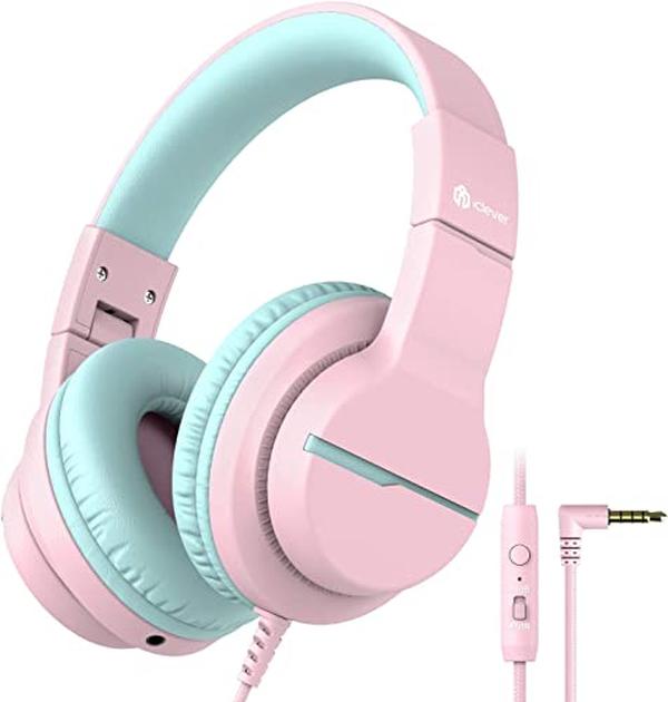 Picture of A-Sonic XS68135 HS19 Kids Headphones with Microphone for School - Safe Volume Limited - Over-Ear Girls Boys Headphones for Kids with Shareport - Foldable Wired Headphones for iPad & Travel - Pink